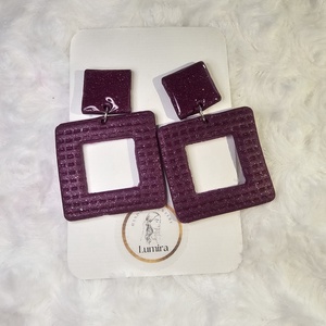 Lila kocka , Ékszer, Fülbevaló, Lógó fülbevaló, Gyurma, Agyagozás, MESKA