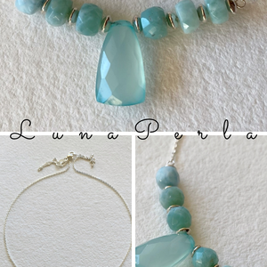 Larimár és kalcedon  -  ezüst nyaklánc - ékszer - karkötő - gyöngyös karkötő - Meska.hu