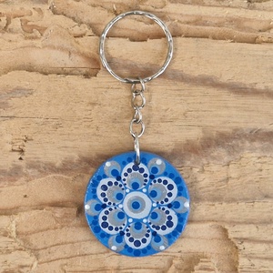 Fa kulcstartó, kulcskarika, táskadísz pontfestéssel (ezüst mandala), Táska & Tok, Kulcstartó & Táskadísz, Kulcstartó, Ékszerkészítés, Festett tárgyak, MESKA