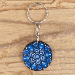 Fa kulcstartó, kulcskarika, táskadísz pontfestéssel (sötétkék mandala), Táska & Tok, Kulcstartó & Táskadísz, Kulcstartó, Ékszerkészítés, Festett tárgyak, MESKA