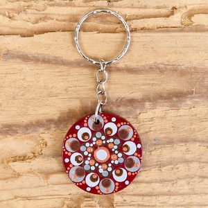 Fa kulcstartó, kulcskarika, táskadísz pontfestéssel (bordó mandala), Táska & Tok, Kulcstartó & Táskadísz, Kulcstartó, Ékszerkészítés, Festett tárgyak, MESKA