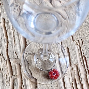 Pohár jelölő karika pontfestett függővel (bordó-szürke) - otthon & életmód - konyhafelszerelés, tálalás - tálalás - boros poharak, szettek - Meska.hu