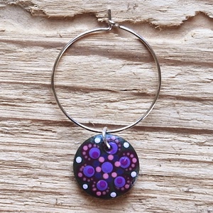 Pohár jelölő karika pontfestett függővel (lila-méregzöld), Otthon & Életmód, Konyhafelszerelés, tálalás, Tálalás, Boros poharak, szettek, Festett tárgyak, Ékszerkészítés, MESKA