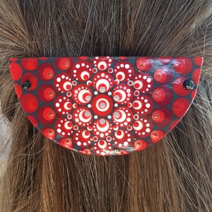 Kerámia hajcsat, francia csat pontfestéssel (piros-fehér mandala) - ruha & divat - hajdísz & hajcsat - hajcsat & hajtű - Meska.hu