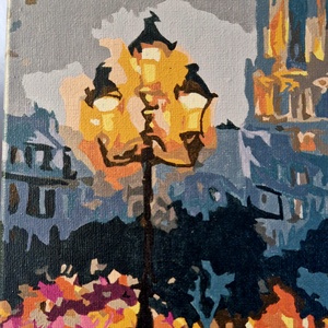 Párizsi Alkony - Notre-Dame és Szajna-parti kávézó (Kész számfestő kép, 40x50 cm) - művészet - festmény - akril - Meska.hu