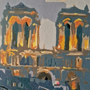 Párizsi Alkony - Notre-Dame és Szajna-parti kávézó (Kész számfestő kép, 40x50 cm) - művészet - festmény - akril - Meska.hu