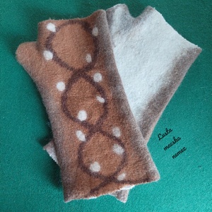 Nemez kézmelegítő barna mintás - ruha & divat - sál, sapka, kendő - kesztyű - Meska.hu