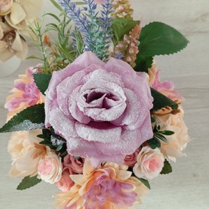 Csillámos rózsával díszített kaspós asztaldísz - otthon & életmód - dekoráció - asztal és polc dekoráció - asztaldísz - Meska.hu