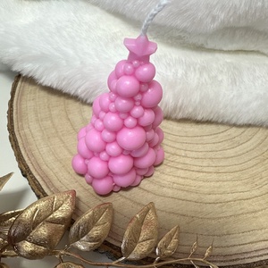 Buborék Karácsonyfa Gyertya - Rózsaszín, Otthon & Életmód, Gyertya, illat, aroma, Gyertya, Gyertya-, mécseskészítés, MESKA