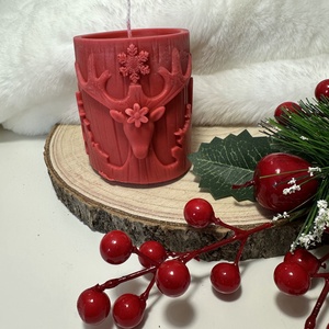 Szarvasos Szójaviasz Henger Gyertya - Piros - Meska.hu