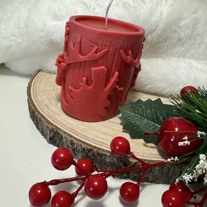 Szarvasos Szójaviasz Henger Gyertya - Piros - otthon & életmód - gyertya, illat, aroma - gyertya - Meska.hu