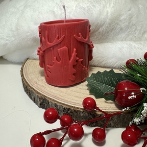 Szarvasos Szójaviasz Henger Gyertya - Piros - otthon & életmód - gyertya, illat, aroma - gyertya - Meska.hu