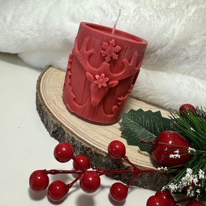 Szarvasos Szójaviasz Henger Gyertya - Piros - otthon & életmód - gyertya, illat, aroma - gyertya - Meska.hu