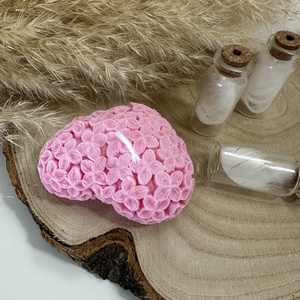 Valentin-napi szív alakú virágos gyertya - Rózsaszín - otthon & életmód - gyertya, illat, aroma - gyertya - Meska.hu