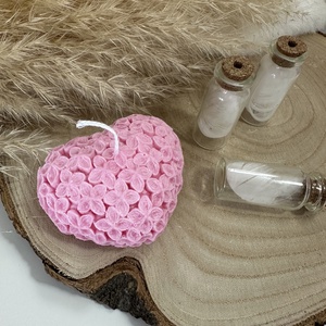 Valentin-napi szív alakú virágos gyertya - Rózsaszín - otthon & életmód - gyertya, illat, aroma - gyertya - Meska.hu