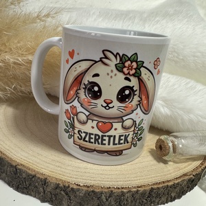 Valentin-napi nyuszis bögre SZERETLEK felirattal - Meska.hu