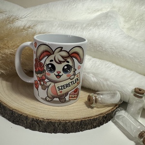 Valentin-napi nyuszis bögre SZERETLEK felirattal, Otthon & Életmód, Konyhafelszerelés, tálalás, Tálalás, Bögre & Csésze, Kerámia, MESKA