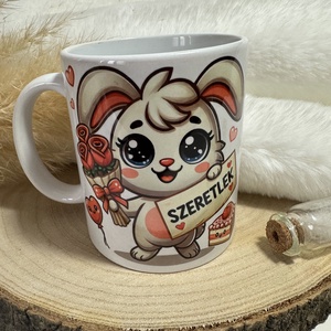Valentin-napi nyuszis bögre SZERETLEK felirattal - otthon & életmód - konyhafelszerelés, tálalás - tálalás - bögre & csésze - Meska.hu