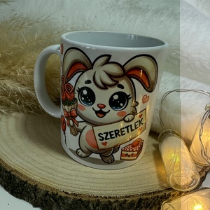 Valentin-napi nyuszis bögre SZERETLEK felirattal - otthon & életmód - konyhafelszerelés, tálalás - tálalás - bögre & csésze - Meska.hu