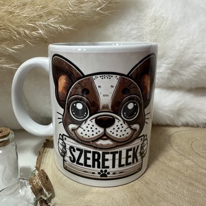 Valentin-napi francia bulldog-os bögre SZERETLEK felirattal, Otthon & Életmód, Konyhafelszerelés, tálalás, Tálalás, Bögre & Csésze, , MESKA
