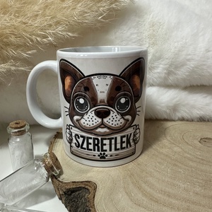 Valentin-napi francia bulldog-os bögre SZERETLEK felirattal - otthon & életmód - konyhafelszerelés, tálalás - tálalás - bögre & csésze - Meska.hu