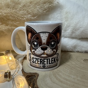 Valentin-napi francia bulldog-os bögre SZERETLEK felirattal - otthon & életmód - konyhafelszerelés, tálalás - tálalás - bögre & csésze - Meska.hu