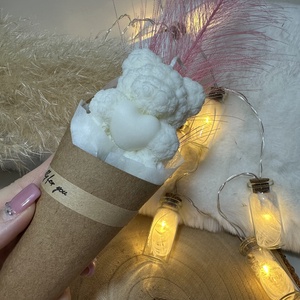 Rózsa maci virágszál gyertya díszcsomagolásban - Fehér - otthon & életmód - gyertya, illat, aroma - gyertya - Meska.hu