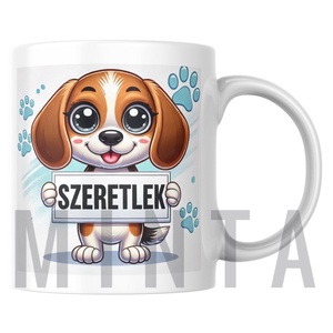 Beagle-ös bögre SZERETLEK felirattal, Kellékek & szerszámok, Díszíthető tárgyak, Kerámia, Kerámia, MESKA
