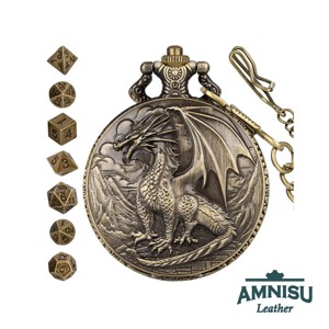 Bronz sárkányos mini fém kockaszett zsebóra tokban, Játék & Sport, Szerepjáték, , MESKA