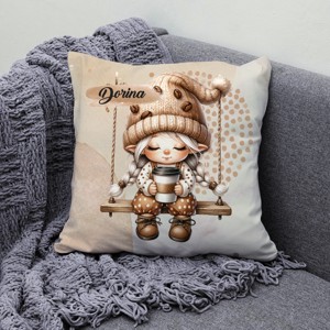 Névvel kérhető - Hintázó kávés manó lány mintás párna - otthon & életmód - lakástextil - párna & párnahuzat - díszpárna (belsővel együtt) - Meska.hu
