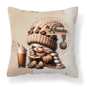 Névvel kérhető kávés manó lány - Kávé és könyv mintás párna, Otthon & Életmód, Lakástextil, Párna & Párnahuzat, Díszpárna (belsővel együtt), , MESKA