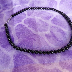 Obszidián ásványnyaklánc nemesacél kapoccsal - ékszer - nyaklánc - gyöngyös nyaklánc - Meska.hu