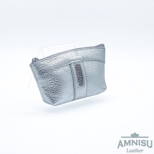 Ezüst egy cipzáras egyenes swarovski köves bőr kulcstartó E1008 - Meska.hu