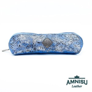 Kék virág mintás rombusz swarovski köves bőr neszeszer / tolltartó K6017 - táska & tok - neszesszer - Meska.hu