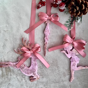 Rózsaszín tündér, szarvas és jégcsap epoxi karácsonyfadísz szett  kézzel készült, mesés karácsonyi dekoráció, Karácsony, Karácsonyi lakásdekoráció, Karácsonyfadíszek, Mindenmás, MESKA