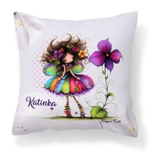 Névvel kérhető - Bájos ibolya virágos tündér mintás párna, Otthon & Életmód, Lakástextil, Párna & Párnahuzat, Díszpárna (belsővel együtt), , MESKA