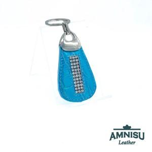 Türkizkék lakk krokkómintás csepp alakú swarovski köves kulcstartó H6020 - Meska.hu