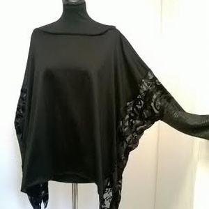 Fekete felső oldalt bársonyos betéttel - ruha & divat - női ruha - top - Meska.hu
