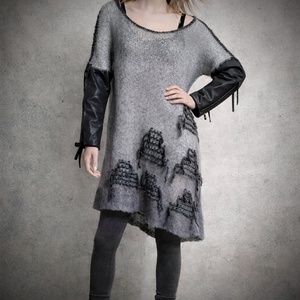 Szürke mintás mohair pulóver, Ruha & Divat, Női ruha, Pulóver, Kötés, MESKA