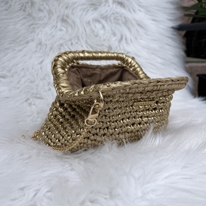 Aranyszínű horgolt alkalmi táska béléssel - MAANED design - táska & tok - kézitáska & válltáska - alkalmi táska - Meska.hu