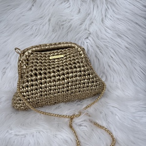 Aranyszínű horgolt alkalmi táska béléssel - MAANED design - táska & tok - kézitáska & válltáska - alkalmi táska - Meska.hu