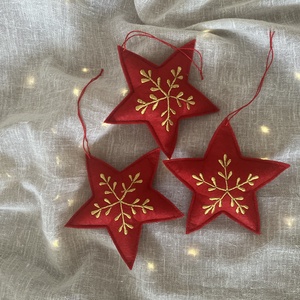 Kézzel hímzett arany mintás textilfilc csillag karácsonyfadísz, Karácsony, Karácsonyi lakásdekoráció, Karácsonyfadíszek, Hímzés, Varrás, MESKA