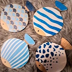 Pohár alátét szett, hal mintával, Otthon & Életmód, Konyhafelszerelés, tálalás, Tálalás, Boros poharak, szettek, Decoupage, transzfer és szalvétatechnika, MESKA