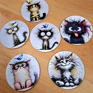 Cicás pihár alátét szett, Otthon & Életmód, Konyhafelszerelés, tálalás, Tálalás, Boros poharak, szettek, Decoupage, transzfer és szalvétatechnika, MESKA