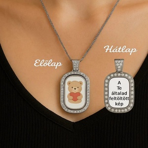 Kétoldalas kristályos nyaklánc � egyedi fotóval és macis mintával, Ékszer, Nyaklánc, Medálos nyaklánc, Festett tárgyak, MESKA