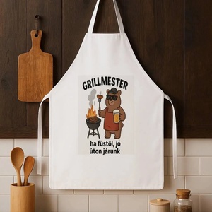 Humoros grill maci kötény � egyedi, színes konyhai ajándék, Otthon & Életmód, Konyhafelszerelés, tálalás, Konyhai textil, Kötény, Festett tárgyak, MESKA