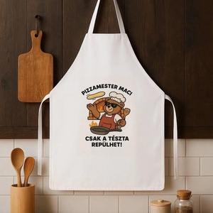 Pizzamester maci konyhai kötény � Csak a tészta repülhet!, Otthon & Életmód, Konyhafelszerelés, tálalás, Konyhai textil, Kötény, Festett tárgyak, MESKA