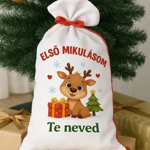 Mikulás zsák � Első Mikulásom � személyre szóló névvel, rénszarvas mintával, Karácsony, Mikulás, Mikulás zsák, , MESKA