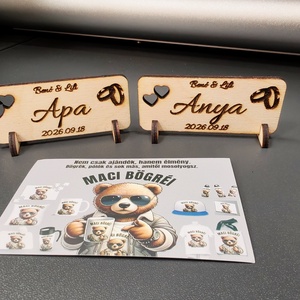 Esküvői fa névtábla � gravírozott asztali névkártya � egyedi névvel és dátummal 100 db - Meska.hu