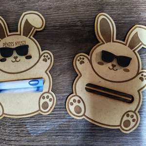 Fa pénzes nyuszi � húsvéti pénzátadó ajándék egyedi névvel, Ünnepi díszek, dekorációk, Húsvéti díszek és dekorációk, Húsvéti pénzátadó, Famegmunkálás, MESKA